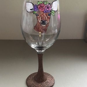 Hand painted deer wine glass